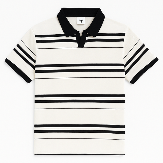 Classic Striped Polo – White &amp; Black